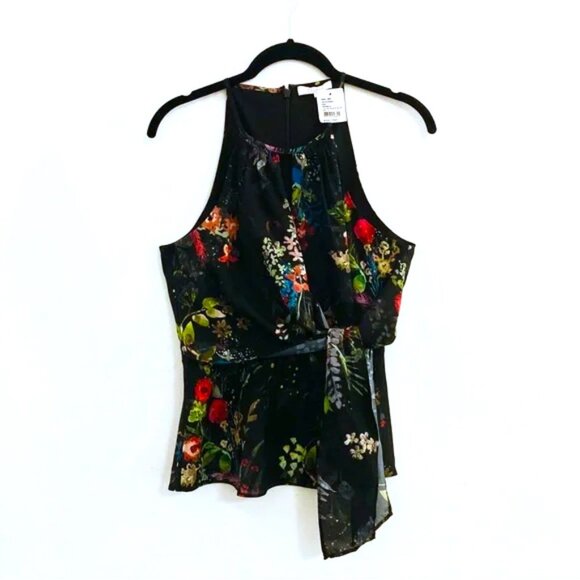 NEW! Parker Razorback Sily Sleeveless Black Alex Foral Halter Top Size Small - Picture 1 of 9